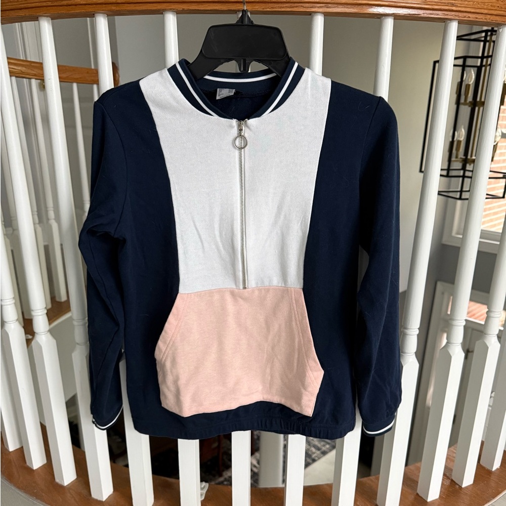 VENUS Navy, White & Blush Colorblock Zip Pullover